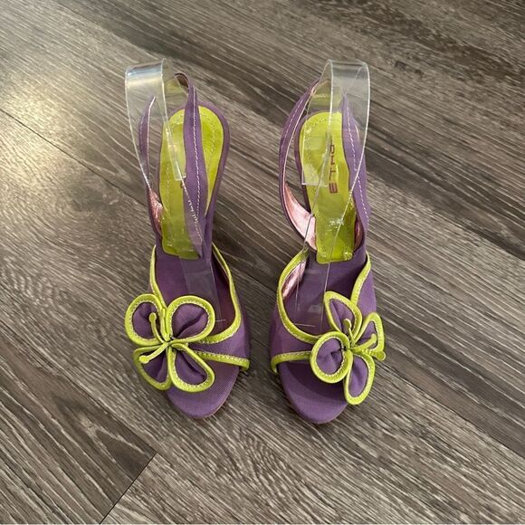 ETRO Vernice Vogue lime purple flower open toe sling back sandals - Picture 3 of 9